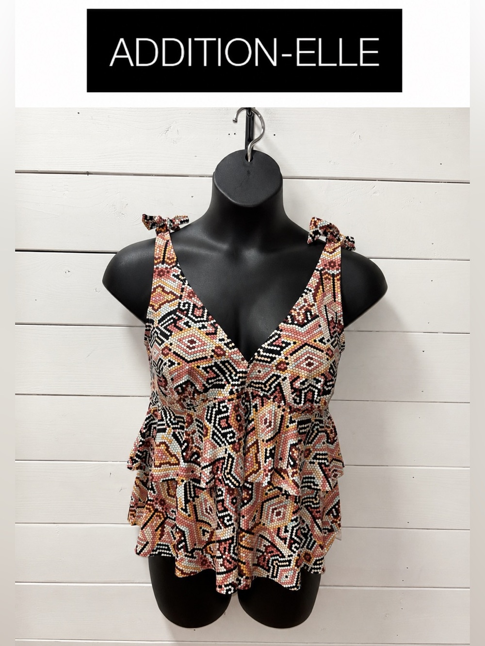 Addition Elle Printed Ruffle Tankini Top – Size 1X